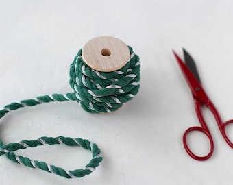 Extra Chunky Green + Silver Metallic Twine on Wood Spool • 5 yards