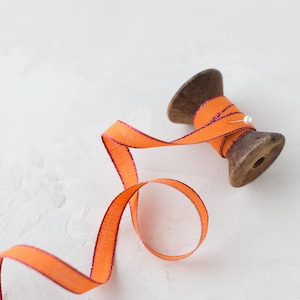Orange + Berry Metallic Edge Italian Cotton Ribbon • 3/8&quot;
