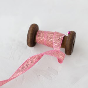 Fuchsia Pink + Gold Metallic Loose Weave Italian Cotton Ribbon • 1/2&quot;