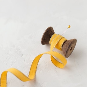 Marigold Yellow + Gold Metallic Edge Italian Cotton Ribbon • 3/8&quot;