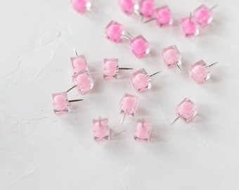 Clear Pink Square Acrylic Push Pins • Soft Pink / Bright Pink • 20 pc