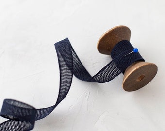 Indigo Navy Loose Weave Italian Cotton Ribbon • 1/2"