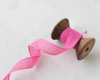 Fuchsia Pink Loose Weave Italian Cotton Ribbon • 1/2"
