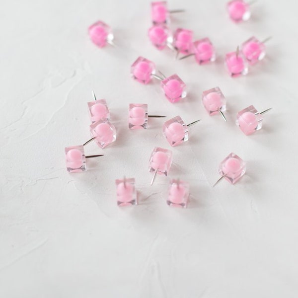 Clear Pink Square Acrylic Push Pins • Soft Pink / Bright Pink • 20 pc
