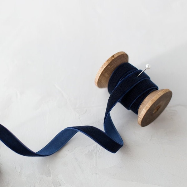 Navy Blue Velvet Ribbon • 1/8" • 3/8" • 3/4"