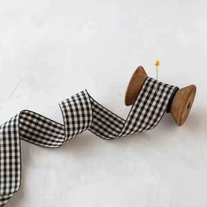 Black + Beige Check Taffeta Ribbon • 3/8&quot; • 5/8&quot; • 1&quot; • 1.5&quot;