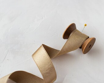 Brass Gold Charmeuse Faux Silk Ribbon • 1" • 1.5"