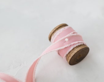 Soft Pink Blush Frayed Fuzzy Edge Grosgrain Ribbon • 5/8"