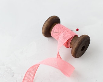 Flamingo Pink Loose Weave Italian Cotton Ribbon • 1/2"