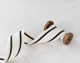 Natural + Black Double Stripe Italian Cotton Ribbon • 1.5"