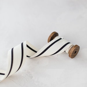 Natural + Black Double Stripe Italian Cotton Ribbon • 1.5