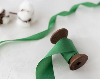 Classic Green Hand-Dyed Habutai Silk Ribbon • 1/4" • 1/2" • 1.25"