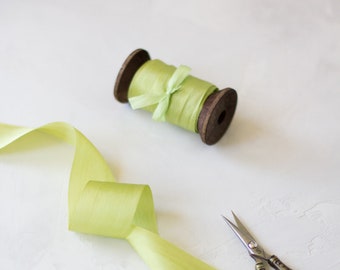 Fresh Green Hand-Dyed Habutai Silk Ribbon • 1/4" • 1/2" • 1.25"