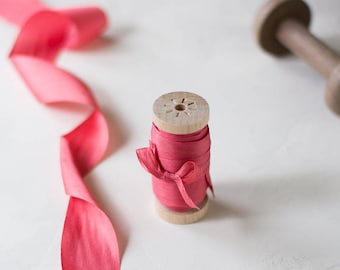 Rose Petal Hand-Dyed Habutai Silk Ribbon • 1/4" • 1/2" • 1.25"