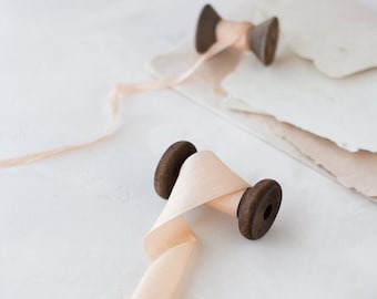 Peach Champagne Habutai Silk Ribbon: Hand-Dyed, Woven Edge • 1/4" • 1/2" • 1.25" • 2"
