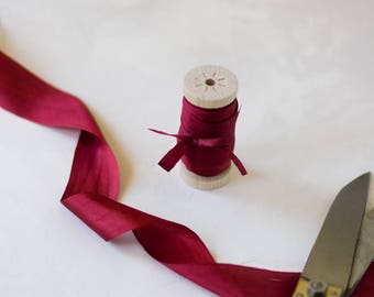 Burgundy Red Hand-Dyed Habutai Silk Ribbon • 1/8" • 1/4" • 1/2" • 1.25"
