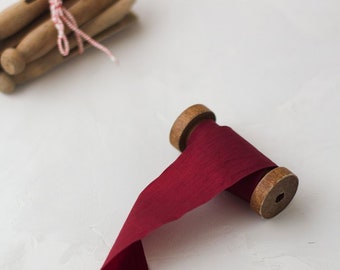 Burgundy Red Wrinkled Faux Dupioni Silk Ribbon • 1/2" • 1.5"