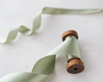 Sage Green Satin Ribbon: Silky Smooth, Japanese • 1/8" • 1/4" • 3/8" •  1/2" • 5/8" •  3/4 • 1" • 1.5" • 2" • 2.75"