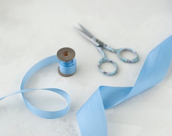 Sky Blue Hand-Dyed Habutai Silk Ribbon • 1/4" • 1/2" • 1.25"