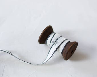 Natural + Black Edge Drittofilo Cotton Ribbon (with Wooden Spool) - 5 yards - 3/8" wide