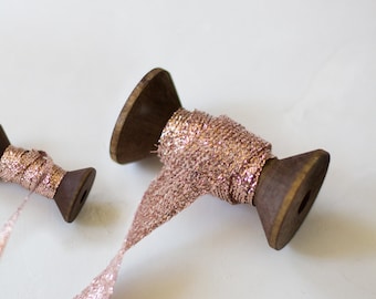 Rose Gold Metallic Italian Braided Lamé Ribbon • 1/8&quot; • 5/8&quot;