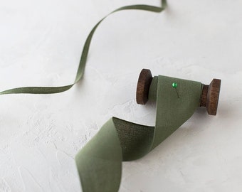 Olive Green Tight Weave Italian Cotton Ribbon • 1/4" • 5/8" • 1" • 1.5"