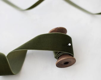 Deep Olive Moss Green Swiss Velvet Ribbon • 1/8" • 1/4" • 3/8" • 5/8" • 7/8" • 1.5" • 2"