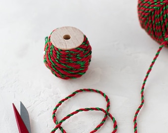 Chunky Red + Green Metallic Baker's Twine on Wood Spool • 10 yards