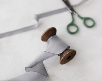 Silver Pewter Gray Bias-Cut Hand-Dyed Silk Ribbon • 1/2" • 5/8" • 1" •  1.5" • 2.5"