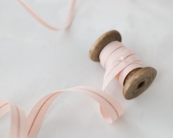 Blush Pink + Rose Gold Metallic Stripe Italian Cotton Ribbon • 1/4" • 5/8"