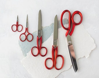 Scarlet Red Soft Touch Italian Scissors • Mini 2-1/4" / Small 3-1/4" / Medium 6-1/4" / Large 7" / Jumbo 8"