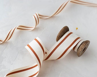 Copper Rust + Natural Double Stripe Cotton Blend Ribbon • 5/8” • 1.5"