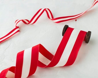 Red + White Bold Stripe Grosgrain Ribbon • 5/8” • 2"