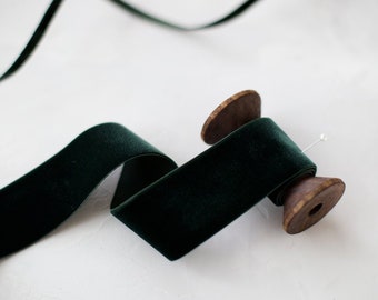 Deep Forest Green Swiss Velvet Ribbon • 1/8" • 1/4" • 3/8" • 5/8" • 7/8" • 1.5" • 2"