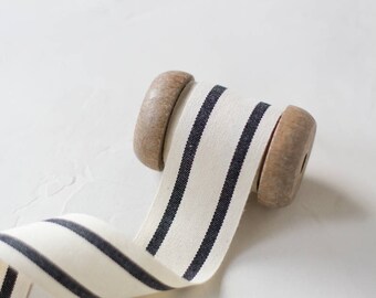 Black + Natural Double Stripe Cotton Blend Ribbon • 5/8” • 1-1/2"