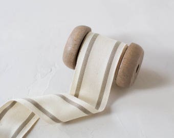 Taupe + Natural Double Stripe Cotton Blend Ribbon • 5/8” • 1.5"