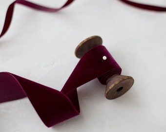 Berry Wine Bordeaux Swiss Velvet Ribbon • 1/8" • 1/4" • 3/8" • 5/8" • 7/8" • 1.5" • 2"