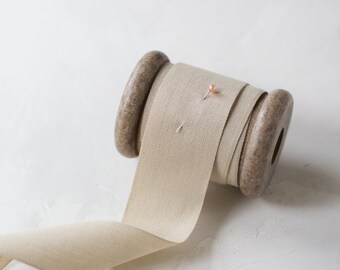 Tan Tight Weave Cotton Ribbon (with Wooden Spool) - 5 yards - 1.5" wide