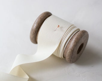 Natural Cream Tight Weave Cotton Ribbon (with Wooden Spool) - 5 yards - 1.5" wide
