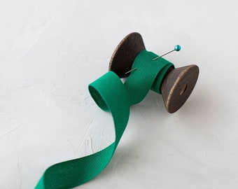Emerald Green Tight Weave Italian Cotton Ribbon • 5/8"