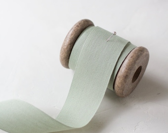 Sage Green Tight Weave Cotton Ribbon (with Wooden Spool) - 5 yards - 1.5" wide