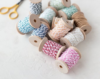 Thick Cotton Baker's Twine on Wood Spool • Black / Green / Blue / Red / Pink / Orange / Yellow / Beige / Brown / Gold / Silver / Rose Gold