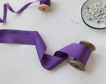 Violet Purple Hand-Dyed Habutai Silk Ribbon • 1/4" • 1/2" • 1.25"