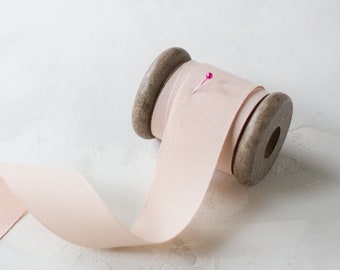 Nude Blush Pink Tight Weave Cotton Ribbon (with Wooden Spool) - 5 yards - 1.5" wide