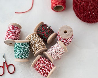 Holiday Metallic Baker's Twine on Wood Spool • 10 yards • Red / Green / Gold / Silver