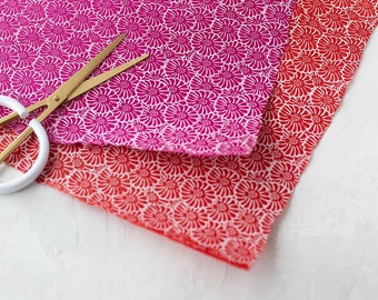 Zinnia Flower Lokta Wrapping Paper: 2 Sheets, Handmade, Deckled Edge • Fuchsia Pink / Red
