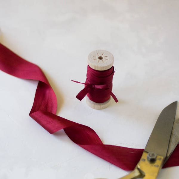 Burgundy Red Hand-Dyed Habutai Silk Ribbon • 1/8" • 1/4" • 1/2" • 1.25"