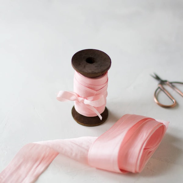 Soft Pink Hand-Dyed Habutai Silk Ribbon • 1/8" • 1/4" • 1/2" • 1.25"