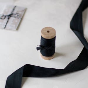 Black Hand-Dyed Habutai Silk Ribbon 1/8 1/4 1/2 1.25 image 1