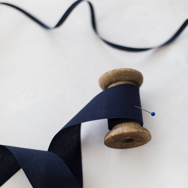 Indigo Navy Blue Tight Weave Italian Cotton Ribbon • 1/4" • 5/8" • 1" • 1.5"